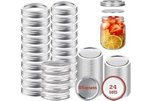 48 PCS Wide Mouth Mason Jar Lids and Rings,86MM Canning Lids and Bands,Ball Jar Lids with Silicone Seals, Reusable Leak Proof