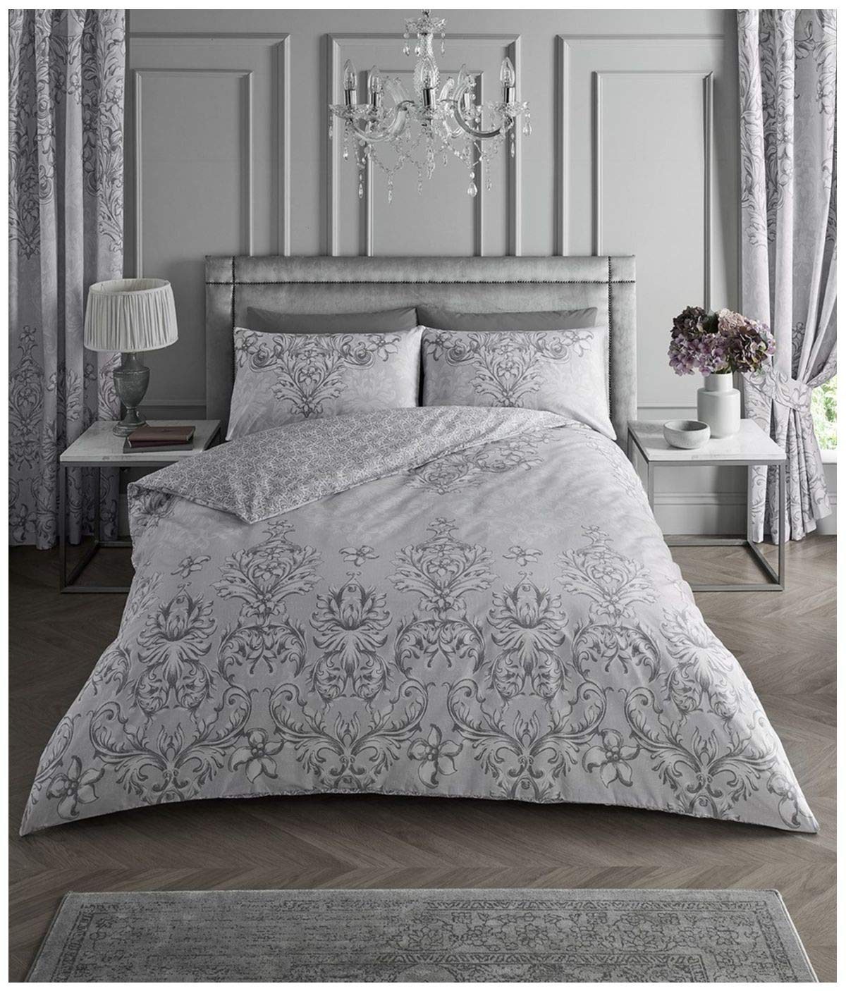 GC GAVENO CAVAILIA Printed Duvet Cover Sets, Reversible Bedding Bed Set, Polycotton Quilt Covers, Antoinette-Grey, Single