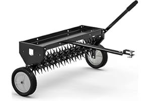 YITAMOTOR 40" Tow Behind Spike Aerator, Durable Lawn Aerator for Soil Penetrator with Transport Wheels & Galvanized Plug Coring Tines & Universal Hitch Tow Bar & Side Control Handle for ATV,Black