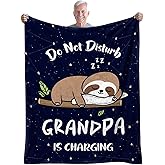 Nahjiiem Gifts for Grandpa Blanket, Grandpa is Charging Sloth Blankets, Birthday Gifts for Grandfather from Grandkids, Best Gift Throw Blanket for Grandfather 50" x 60"