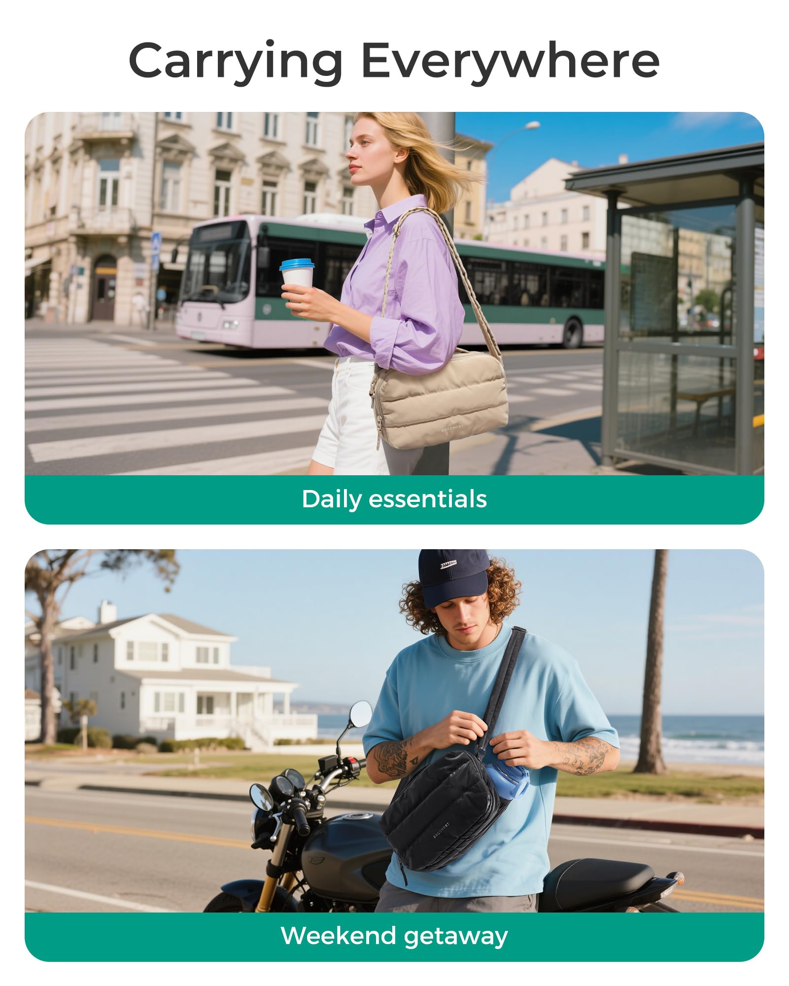 BAGSMART Travel Crossbody Purses for Women, Small Water Bottle Cross body Bag, Puffy Hobo Handbag with Water Bottle Pocket