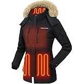 Venustas Women's Heated Parka Jacket with 10H Battery Life, Water-Resistant Windproof Coat with Waist Drawstring Hood