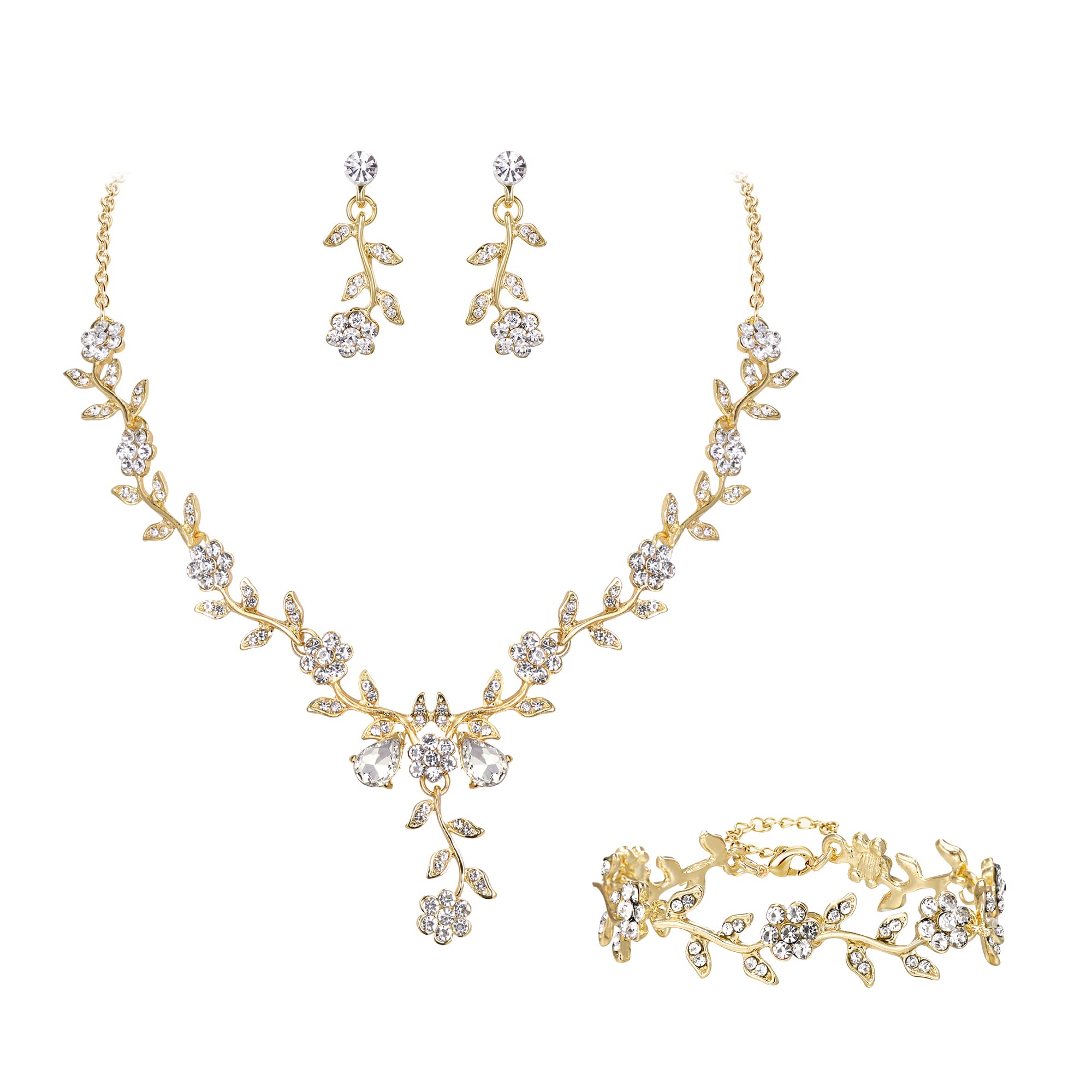 BriLove Women's Wedding Jewelry Set Leaf Cluster