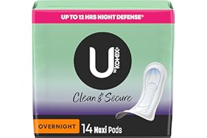 U by Kotex Clean & Secure Overnight Maxi Pads for women (Previously 'Security'), 14 Count (Packaging May Vary)