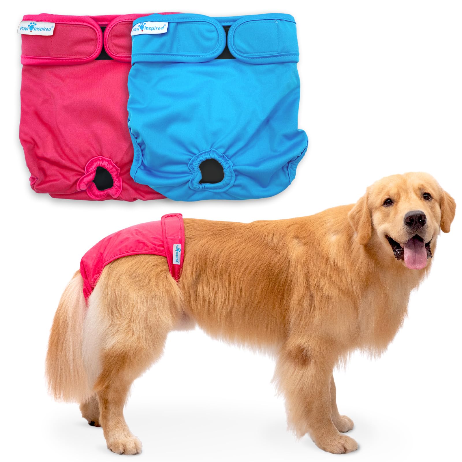 Photo 1 of Paw Inspired Washable Dog Diapers (2 Pack) | Reusable Cloth Doggy Diapers for Female Small, Medium, Large Size Dogs (Pink and Blue Colors with Black Lining, Size XL)