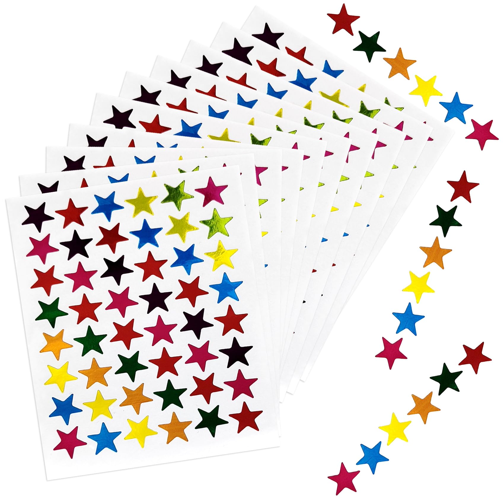 2400 Pcs50 Sheets Multicolor Star Stickers, Small Foil Star Stickers for Reward Chart, 0.6" Diameter Reward Stickers for Face, Kids, Children (Multicolor, 2400 Pack)