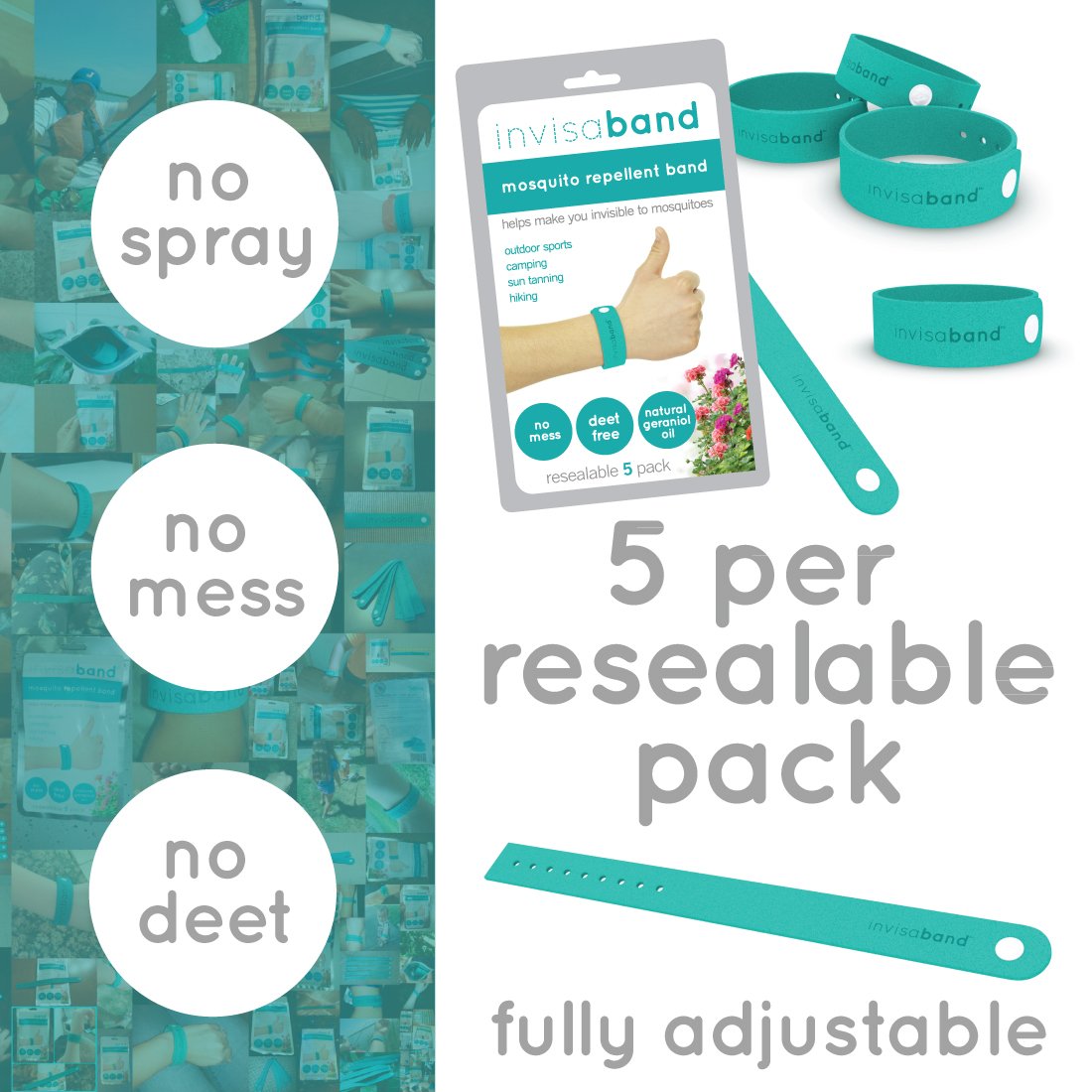 Invisaband 6 Pack Natural Mosquito Repellent Bracelets Band 30 Day