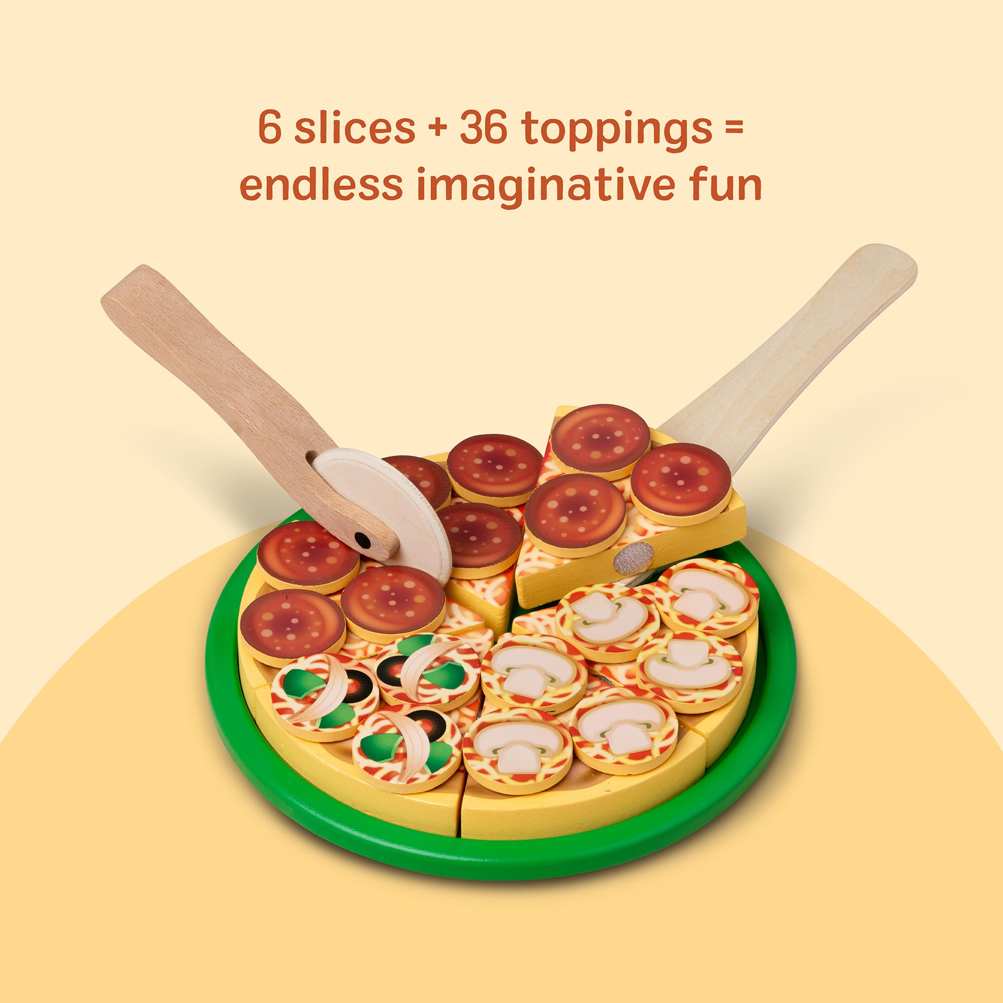 Melissa & Doug Wooden Pizza Party Play Set, 36 Self-Stick Toppings, Pizza Toy Kitchen Set & Play Kitchen Accessories, Preschool Toys for Boys & Girls 3+