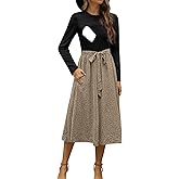 CzzzyL Women Nursing Dress Long Sleeve Floral Patchwork Ribbed Pregnancy Tie Waist Work Outfits with Pockets