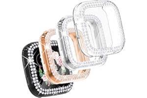 CHANCHY 4 Pack Compatible with Fitbit Versa 2 Screen Protector Case, Soft TPU Full Protective Case Cover Bumper Bling Crystal Diamond Frame for Fitbit Versa 2 Smart Watch, Rose Gold/Clear/Silver/Black
