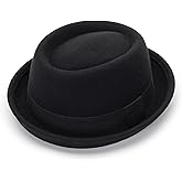 Pork-Pie-Hat Wool-Felt-Bowler Porkpie-Boater Derby-Fedora-Hat for Men-Women (M)