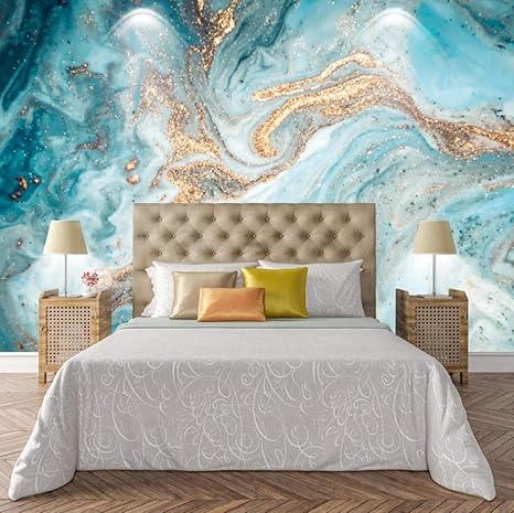 Amazon Sunkumo カスタム3d壁画壁紙青インク風景アート壁画抽象的な黄金の大理石のテクスチャリビングルーム壁紙家の装飾 400x280cm 壁紙