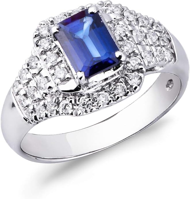 18ct White Gold Blue Sapphire and Diamond Ring Amazon.co.uk Jewellery