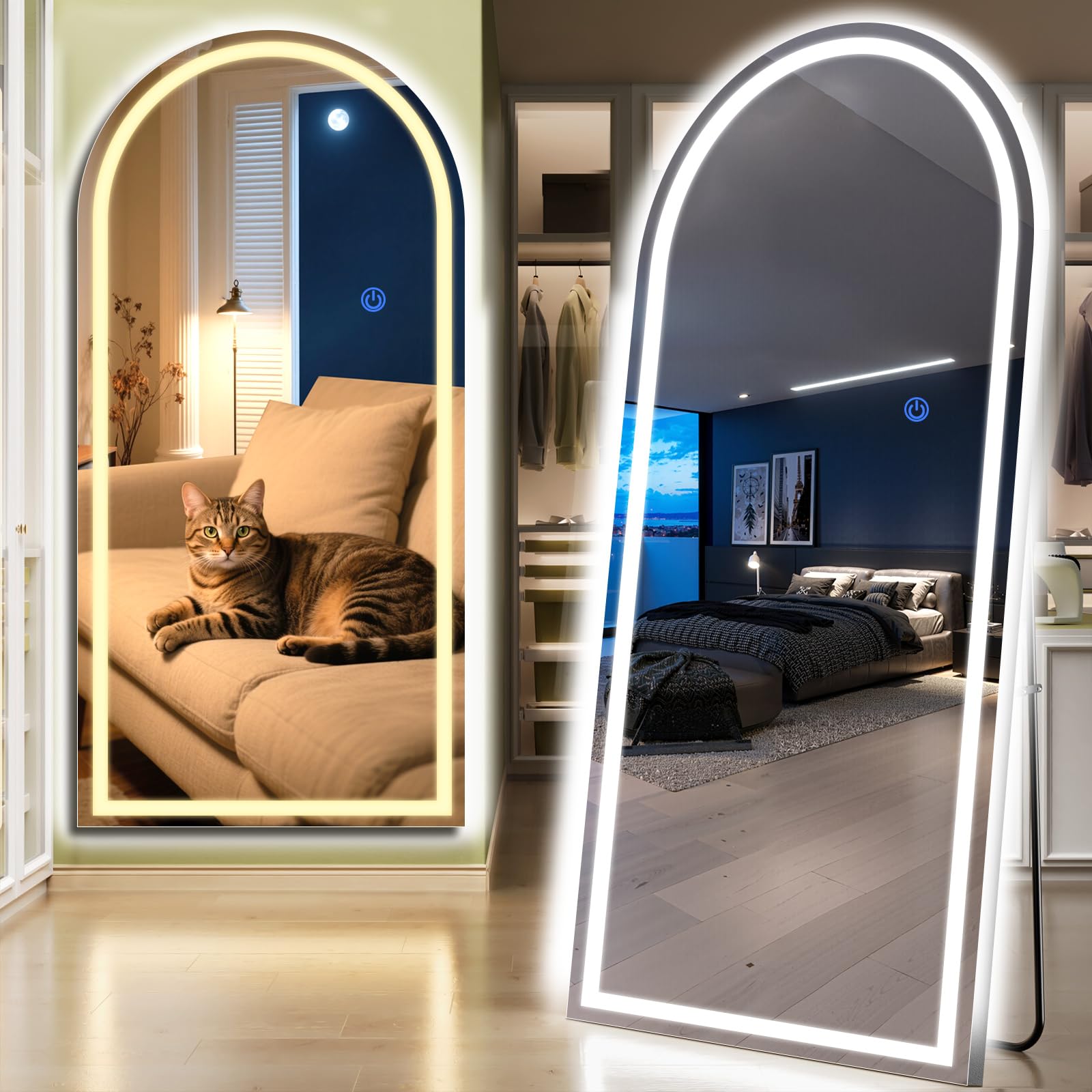 Photo 1 of **SOME LIGHTS DO NOT WORK***InfiniGlass Arch Full Length Standing Mirror with LED Lights, 71"x32" Lighted Mirror with Dimming & 3 Color Lighting, Tall Mirror Full Body for Bedroom, Dressing Room