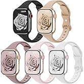 5 Pack Silicone Slim Bands Compatible with Apple Watch Band 38mm 42mm 40mm 44mm 41mm 45mm 46mm 49mm, Soft Narrow Sport Strap 