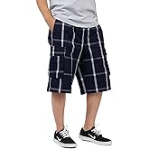 Shaka Wear Plaid Cargo Shorts for Men, Sizes S-5XL (Medium, Navy)