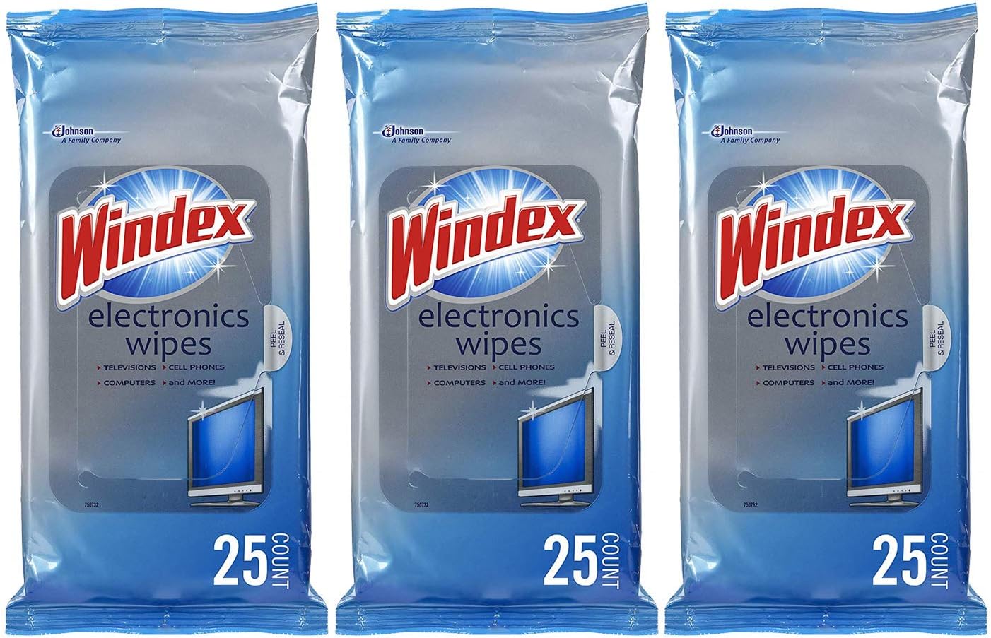 Windex Electronics Screen Wipes for Computers, Phones, Televisions and More, 25 count - Pack of 3 (75 Total Wipes): Health & Personal Care