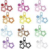 12 Pcs Acrylic Star Keychain with Metal Lobster Colorful Star and Bell Keychain Candy Color Pendant Key Charm Clip for Women Backpack Car Keys (12 Colors)