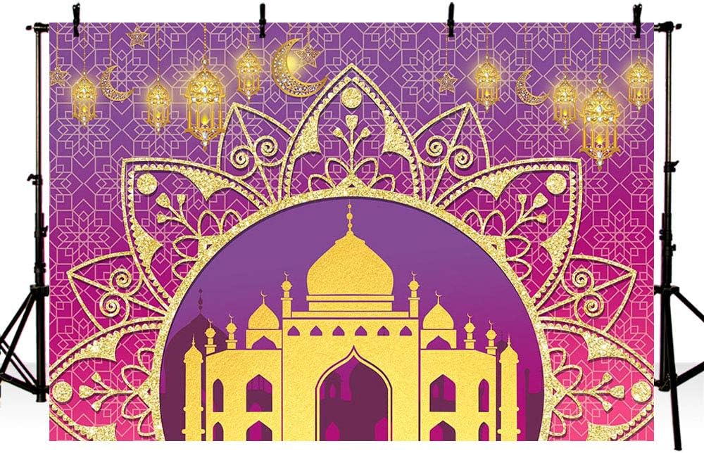 MEHOFOTO Magic Genie Photo Studio Booth Background Pink and Purple Egyptian Moroccan Arabian Indian Glitter Gold Lights Birthday Baby Shower Photography Backdrops Banner 7x5ft