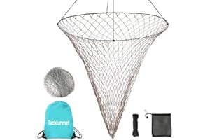 TACKLURENET Foldable Drop and Pier Fishing Net, Portable Bridge Net,Crab Bait Shrimp Net with Bucket Soft Steel Hoop and 32FT Rope Storage Bag