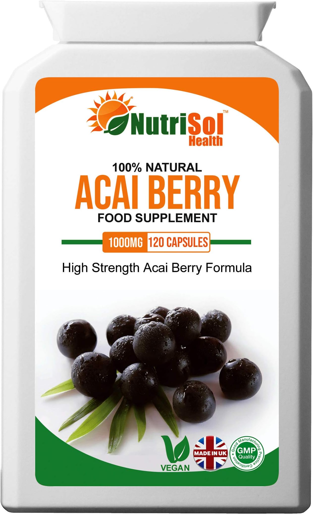 NutriSol Health Acai Berry Blend 1000mg 120 Capsules | Powerful Antioxidant | 100% Pure Natural Food Supplement | High Quality Supplement Made in The UK | Suitable for Vegetarians and Vegans
