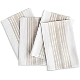 Solino Home Linen Dinner Napkins 20 x 20 Inch - 100% Pure Linen Farmhouse Stripe Natural and White Napkins Set of 4 for Winter, Spring, Easter, Mothers Day