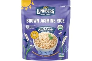 Lundberg Brown Jasmine Rice, Ready in 90 Seconds – RegenerativeOrganic Certified Long Grain Brown Rice, Microwavable, Fluffy, Non-Sticky, Aromatic Organic Rice, 8 Oz