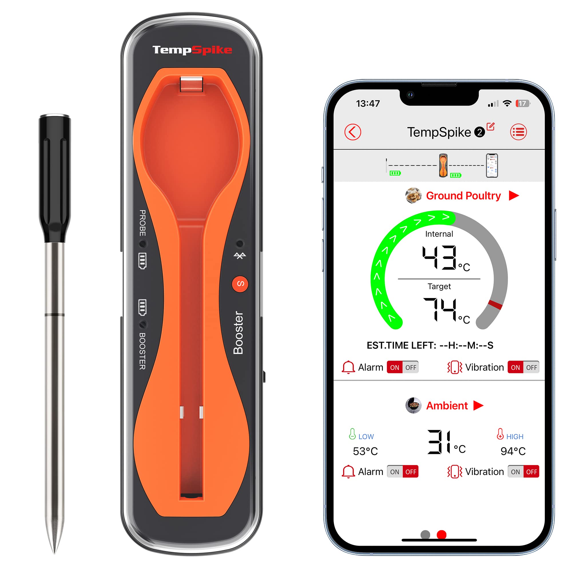 ThermoPro TempSpike 150m Range Truly Wireless Meat Thermometer, Bluetooth Meat Thermometer for Air Fryers Cooking, Grilling and Sous Vide, Food Temperature Probe with Smart APP for BBQ Oven Smoker