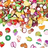 SUNNYCLUE 1 Box About 150Pcs Fruit Resin Charms Fruit Cabochons Flatback Assorted Mini Vegetables Soft Cartoon Stickers Cabochon for Scrapbooking DIY Crafts Nail Art Cellphone Decoration Accessories