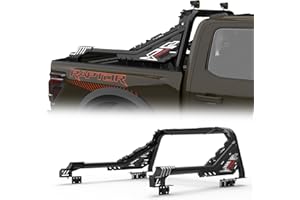 LOX ROX Hurricane Series Sport Roll Bar with Detachable Side Guardrail for Ford F150/250,Silverado 1500, Ram 1500/2500, Sierra,Tundra, Adjustable No-Drill Installation | Light Mount (Full-Black)