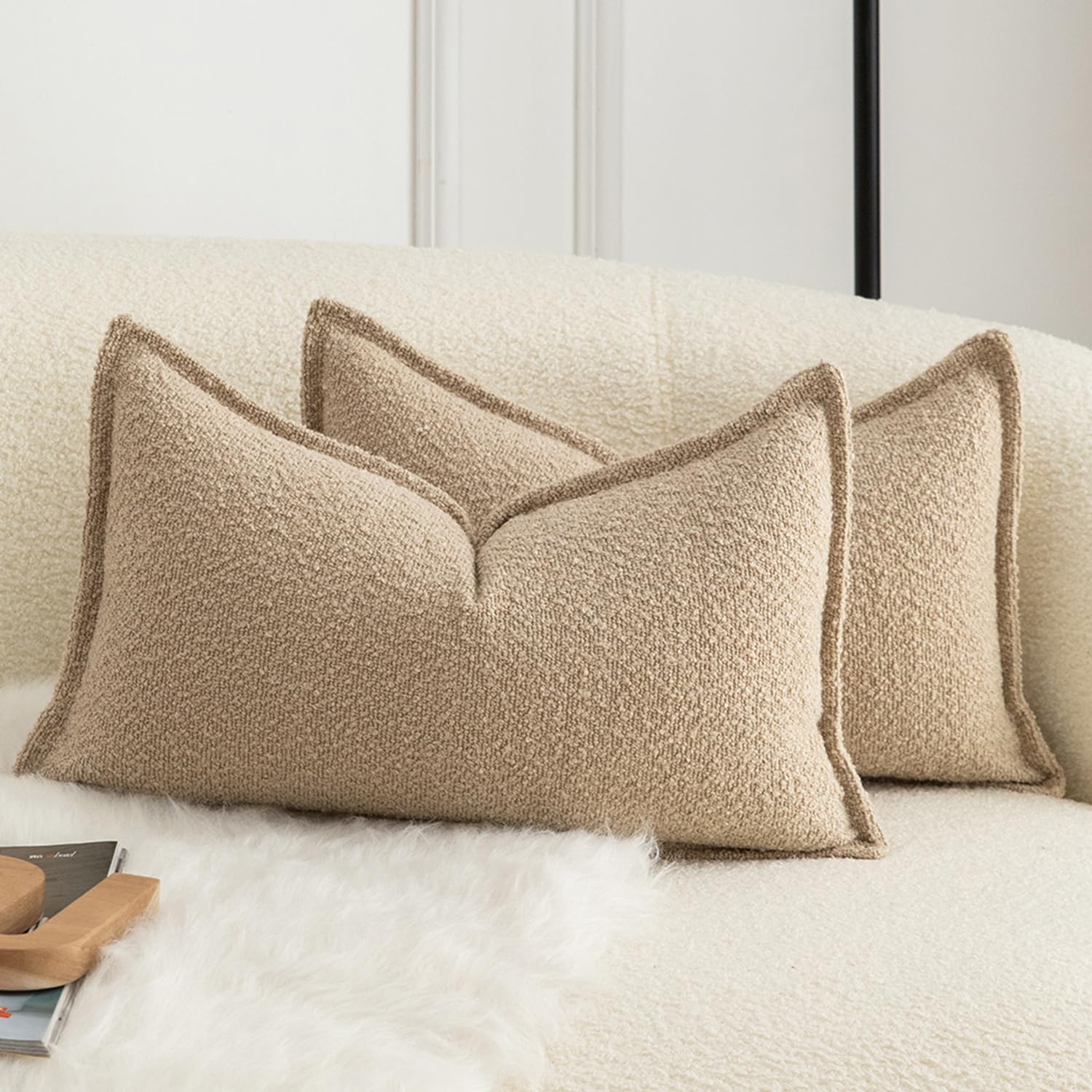 Mandioo Pack of 2 Cushion Covers 30cm x 50cm Decorative Accent Solid Woven Textured Throw Pillow Covers cases Bedroom Living Room Couch Sofa Home 12 x 20 Inch Camel