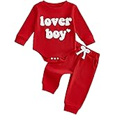Ursobutegl Newborn Baby Boy Valentine's Day Outfit Lover Boy Embroidery Romper Bodysuit Jumpsuit Pants Set Infant Clothes