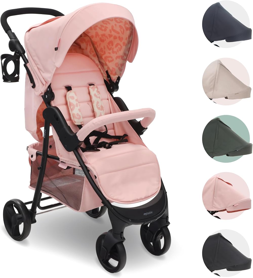 My Babiie MB30 Pushchair Pink Leopard - From Birth to 22kg, Compact Fold