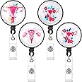 4 Pieces Uterus Badge Reel Floral Ovaries Retractable Delivery Ob Nurse Name Badge Holder Gifts for Nurse Docter Midwife(Cute Style)