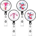 4 Pieces Uterus Badge Reel Floral Ovaries Retractable Delivery Badge Holder OB Nurse Name Badge Clip Labor and Badge Reel Mid