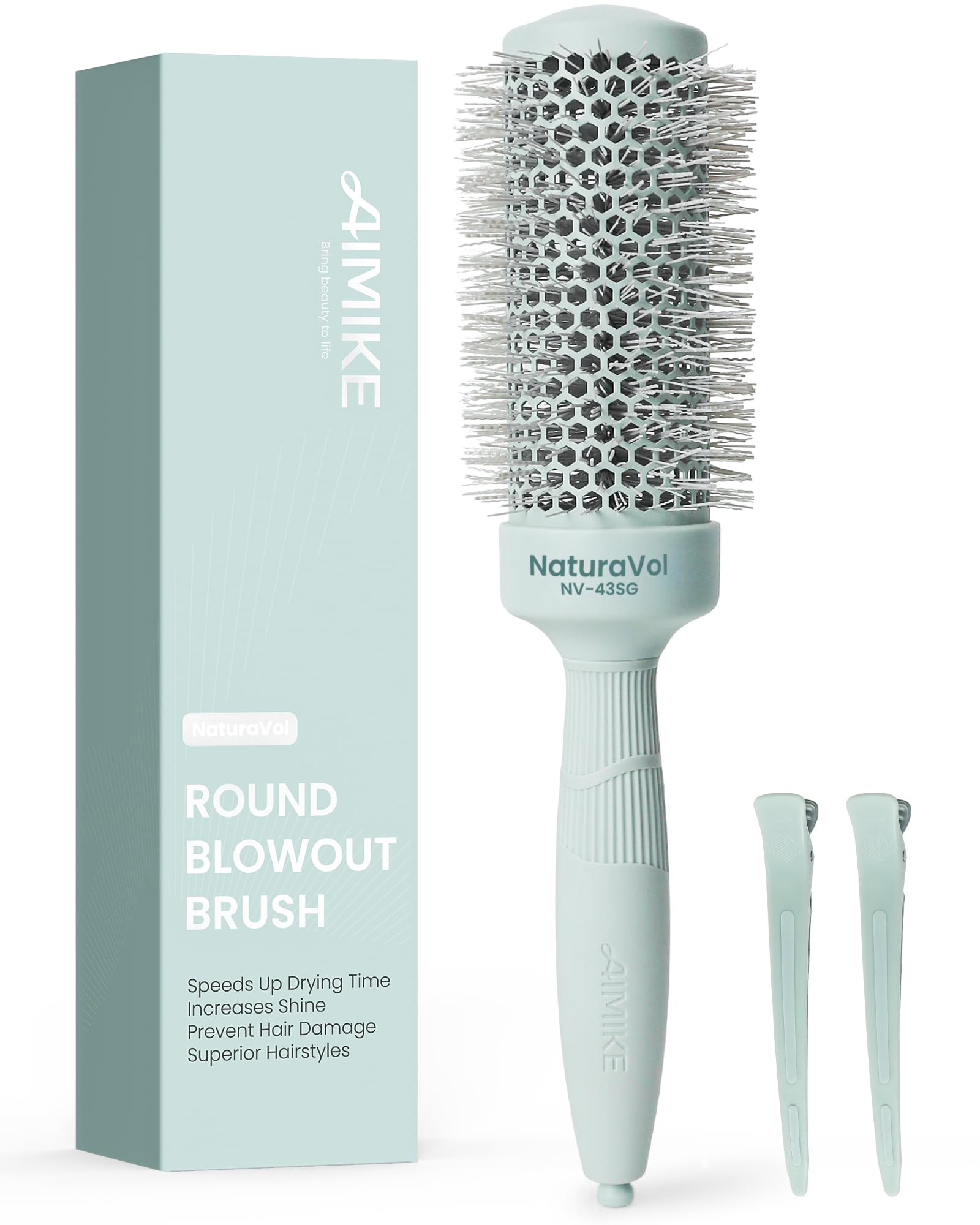 Photo 1 of AIMIKE NaturaVol Round Brush for Blow Out, Round Hair Brush Nano Thermal Ceramic & Ionic Tech, for Blow Drying & Salon-like Styling at-home, Maximum Volume Shine -2.5”Overall Dia for Med Length Hair