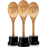 Highergo 3 Pieces Golden Spoon Award Trophies Set Chili Cook Off Wood Spoon Prizes Wooden Laser Engraved with Wooden Trophy Base Cooking Baking Gifts for Bake Off Chili