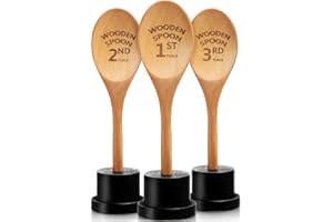Highergo 3 Pieces Golden Spoon Award Trophies Set Chili Cook Off Wood Spoon Prizes Wooden Laser Engraved with Wooden Trophy Base Cooking Baking Gifts for Bake Off Chili