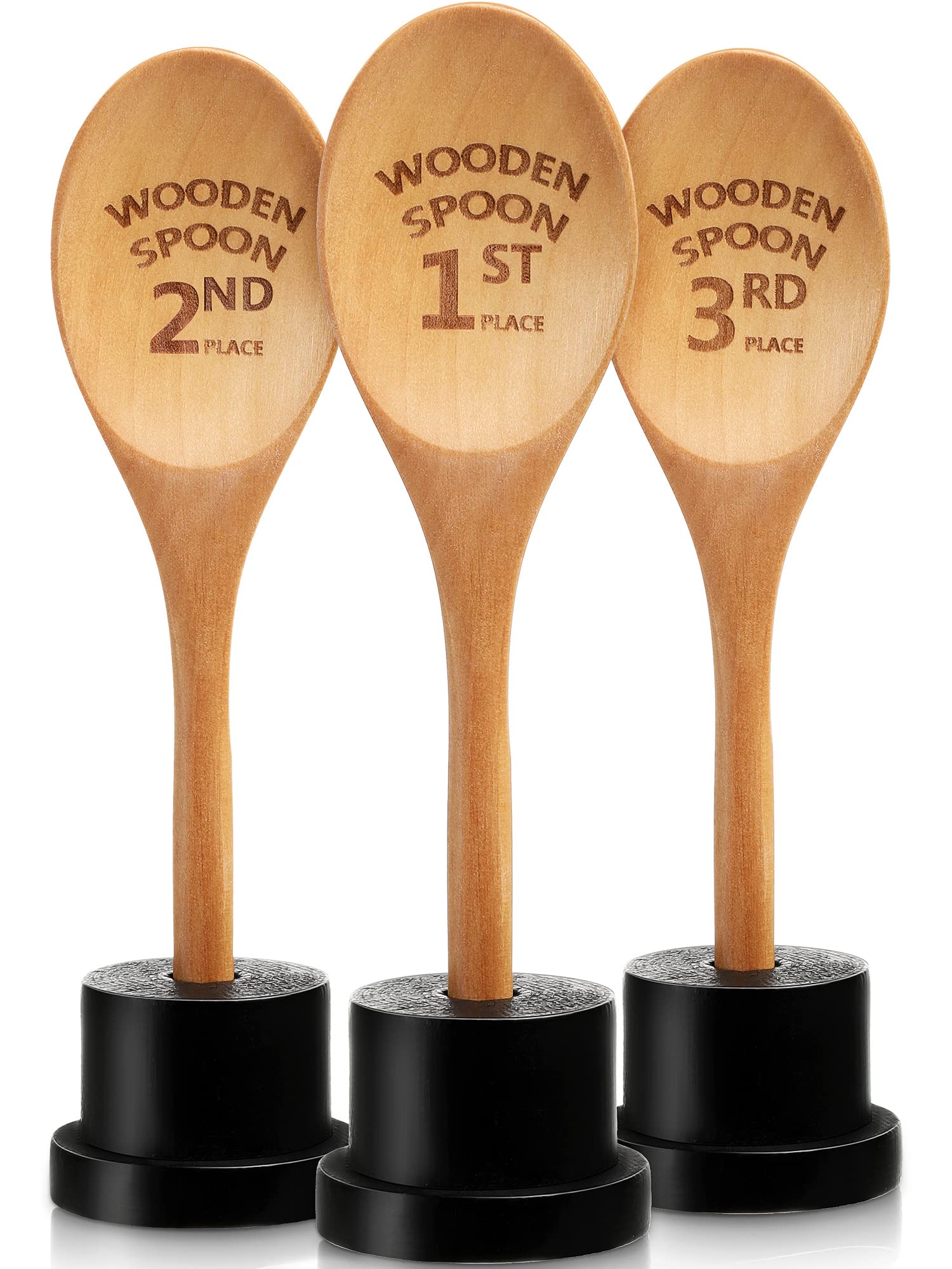 Photo 1 of 3 Pieces Golden Spoon Award Trophies Set Chili Cook off Wood Spoon Prizes Wooden Laser Engraved with Wooden Trophy Base Cooking Baking Gifts for Bake off Chili(8.66'')