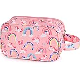 Foxstory Unicorn Kids Toiletry Bag for Girls, Travel Toiletry Bag for Little Young Girls Cosmetic Bag Makeup Bag Waterproof Hanging Wash Bag Toddler Toiletries, Rainbow Pink