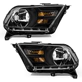 AXLAHA for 2010-2014 Ford Mustang Headlights Assembly Black Pair | OE AR3Z13008D/AR3Z13008C, Halogen, W/O bulbs, IP67, Plug &amp; Play, Sealed, clear lens,