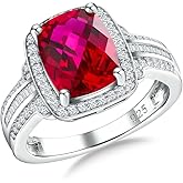 RANDES Womens Engagement Ring 925 Sterling Silver Oval Elongated Cushion Cut Sapphire/Ruby/Emerald/Opal Gemstone Anniversary Statement Cocktail Halo Ring Size 6 to 10 (with Gift Box)