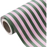 WRAPAHOLIC Kraft Wrapping Paper - Mini Roll - 17 Inch x 33 Feet - Green and Pink Stripe Wrapping Paper for Christmas, Birthday, Holiday, Wedding, Baby Shower