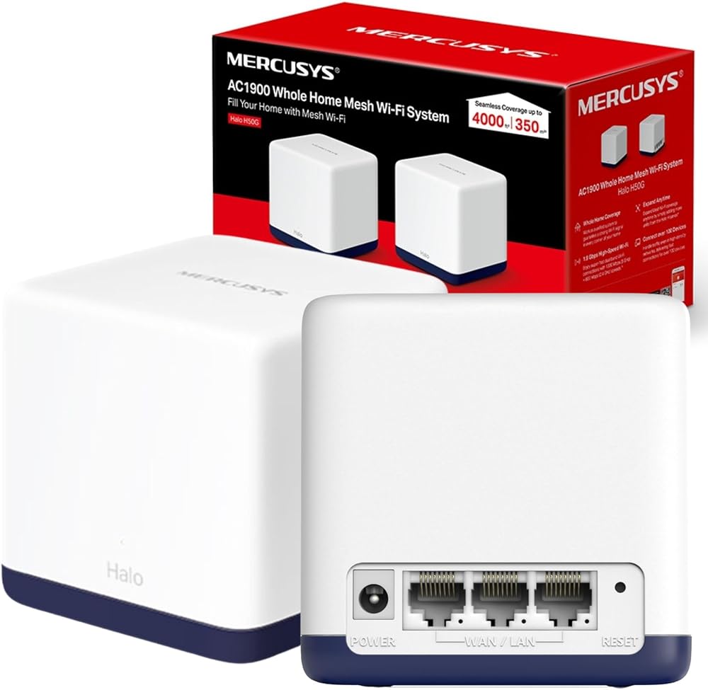 Mercusys AC1900 Mesh Wi-Fi System Halo H50G 2-Pack Up to 4000 sq ft Gigabit