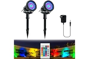 GZKANFUL RGB Spotlights, Outdoor Easter Spot Lights - Front Porch IP68 Waterproof Color Changing Yard LED Landscape Pond Fountain Lights Adjustable Dimmable with Spiked Stand (2 in Set)