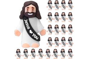 Bememo 25 Pcs Little Jesus Figures Original Design Jesus Love You Mini Rubber Toys to Hide and Seek Christmas Religious Party Favors Sunday School Baptism Gifts(Black)