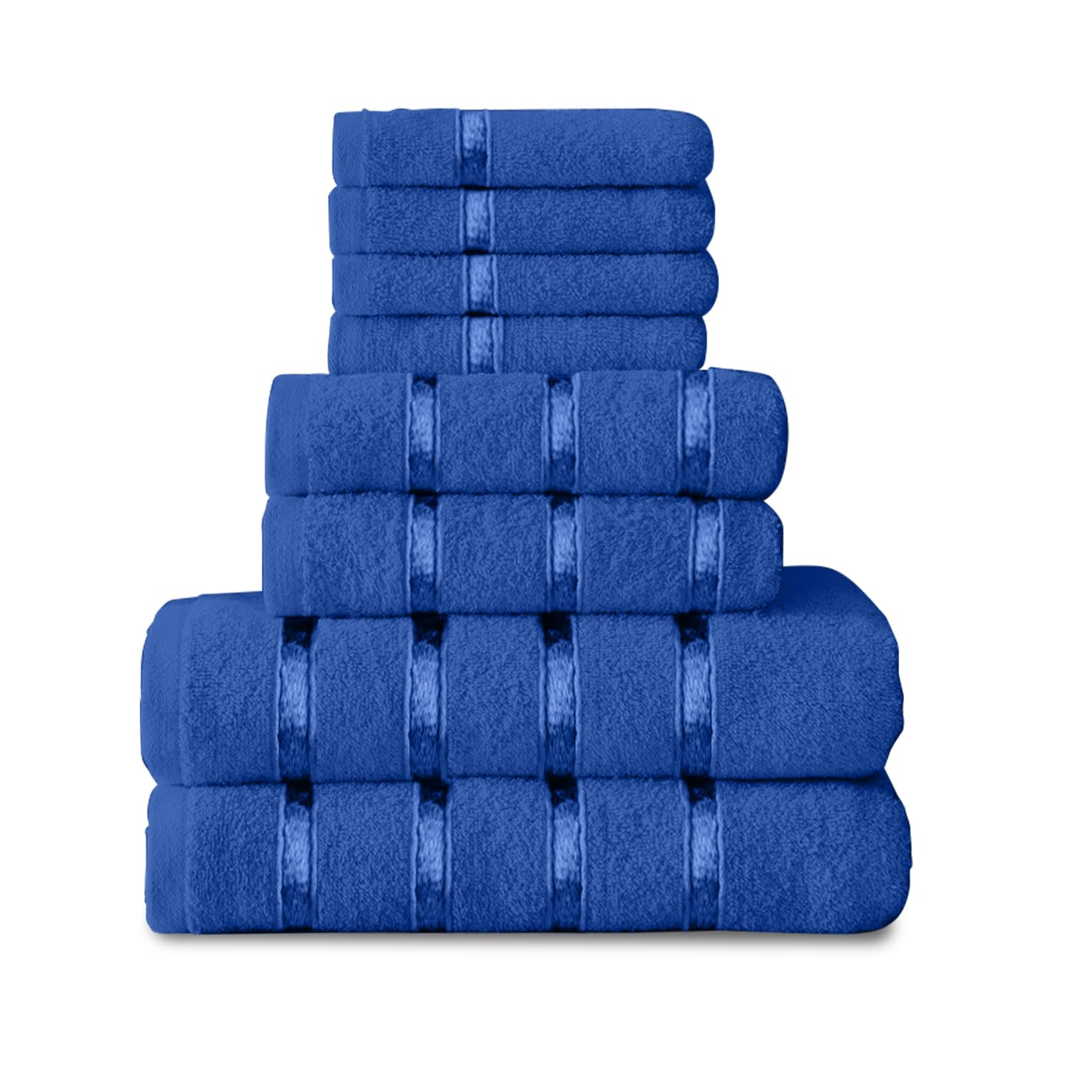 GC GAVENO CAVAILIA 8 Piece Royal Blue Towel Bale Set, Quick Dry Highly Absorbent Cotton Towels Sets Bathroom, 450 GSM Towel Sets, 4x Face Towel 2x Hand Towels 2x Bath Towels