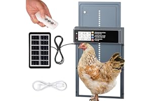 NyPots Automatic Chicken Coop Door Solar Powered, LCD Display Automatic Chicken Door with Timer & Light Sensor Mix 4Modes, Aluminum Alloy Chicken Door, Range 20M Remote Control Solar Chicken Coop Door