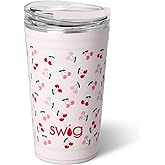 Swig Life 24oz Party Cup, Stackable Insulated Travel Coffee Tumbler with EZ Slider Lid, Cup Holder Friendly, Stainless Steel 24 oz Tumbler, Reusable Coffee Mug (Cherry Pie)