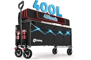 Sekey 43'' Extended Collapsible Wagon 400L Large Capacity, 440LBS Heavy Duty Folding Utility Garden Cart with All-Terrain Wheels for Camping, Sports, Shopping.Black